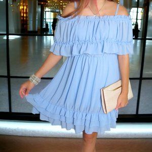 Whimsical Sky Off- the –Shoulder Flurry Mini Dress